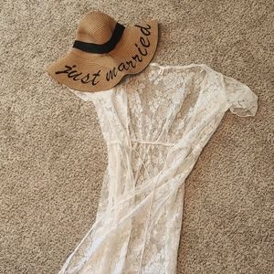 Just married hat/ swim cover up combo